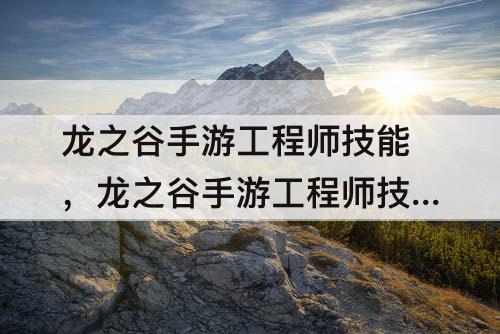龙之谷手游工程师技能，龙之谷手游工程师技能加点