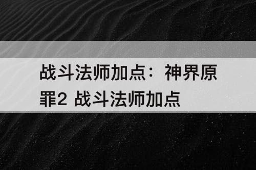 战斗法师加点：神界原罪2 战斗法师加点
