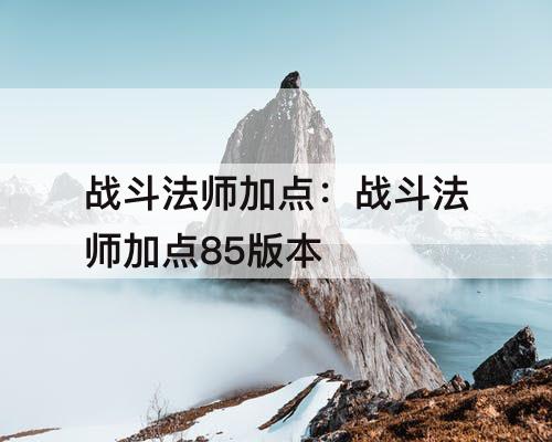 战斗法师加点：战斗法师加点85版本
