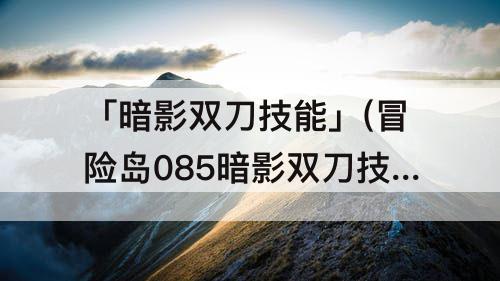 「暗影双刀技能」(冒险岛085暗影双刀技能加点)