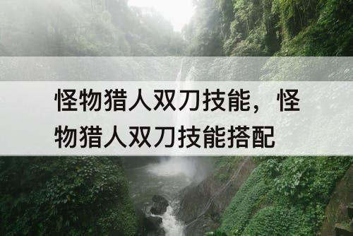 怪物猎人双刀技能，怪物猎人双刀技能搭配