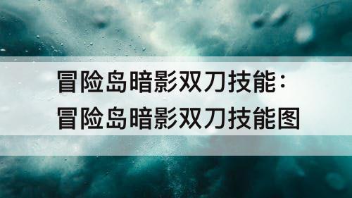 冒险岛暗影双刀技能：冒险岛暗影双刀技能图