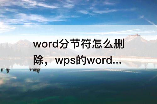 word分节符怎么删除，wps的word分节符怎么删除